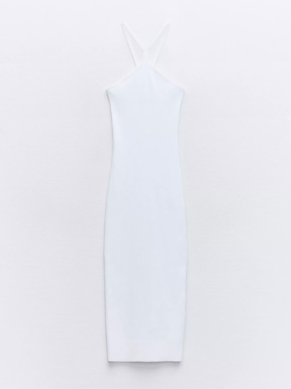 Zara White Ribbed Halter Midi Dress